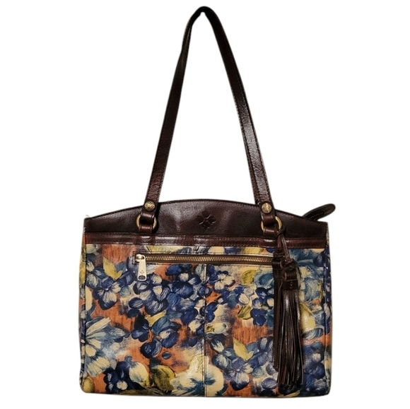 Patricia Nash Blue Clay Poppy Leather Tote Tassle Zipper Floral Western Boho Bag - Picture 1 of 12